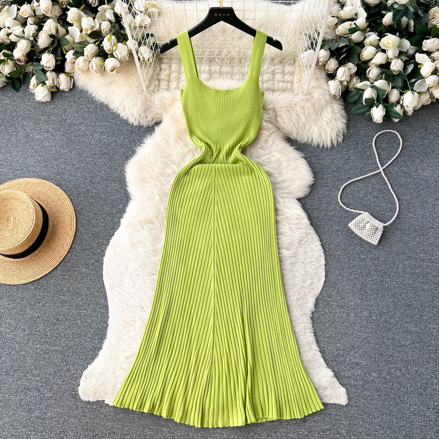 Retro knitted suspender dress women's casual dress YM311