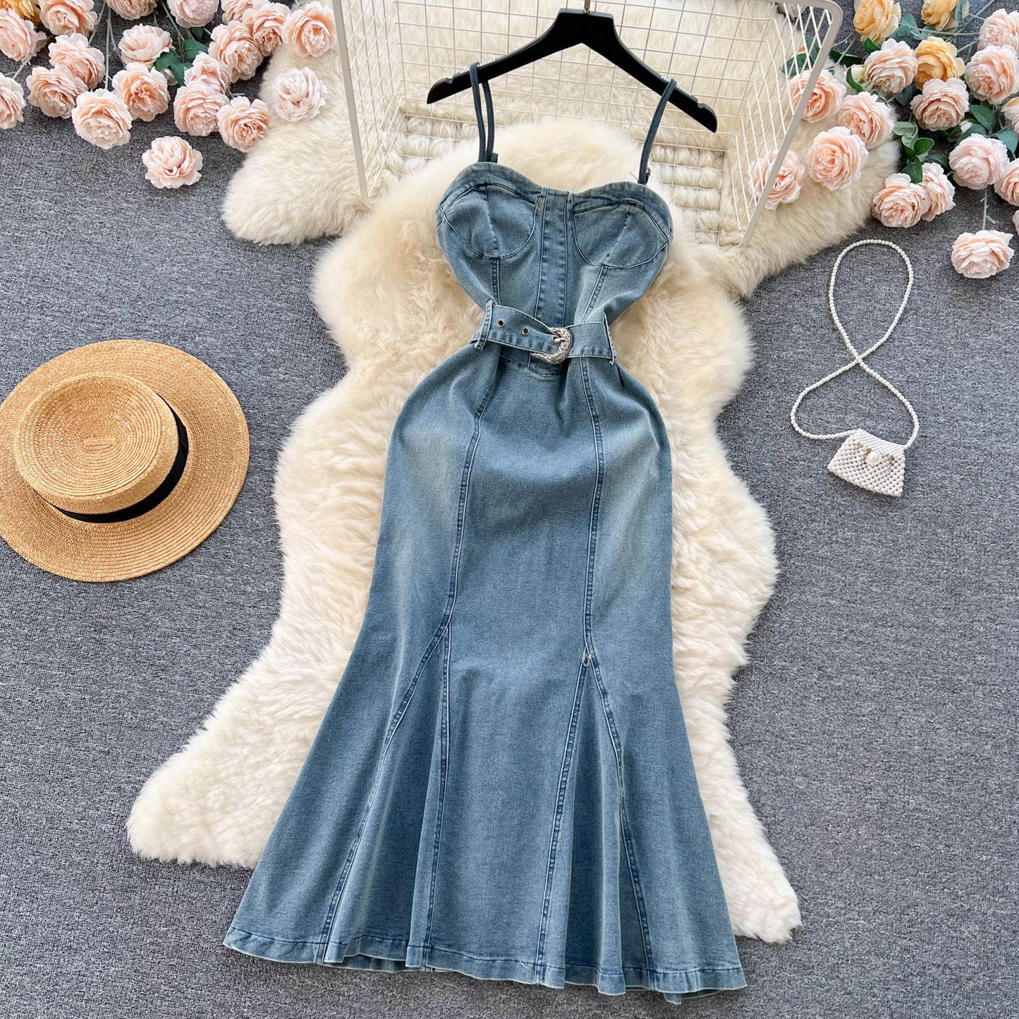 women's summer denim suspender dress YM306