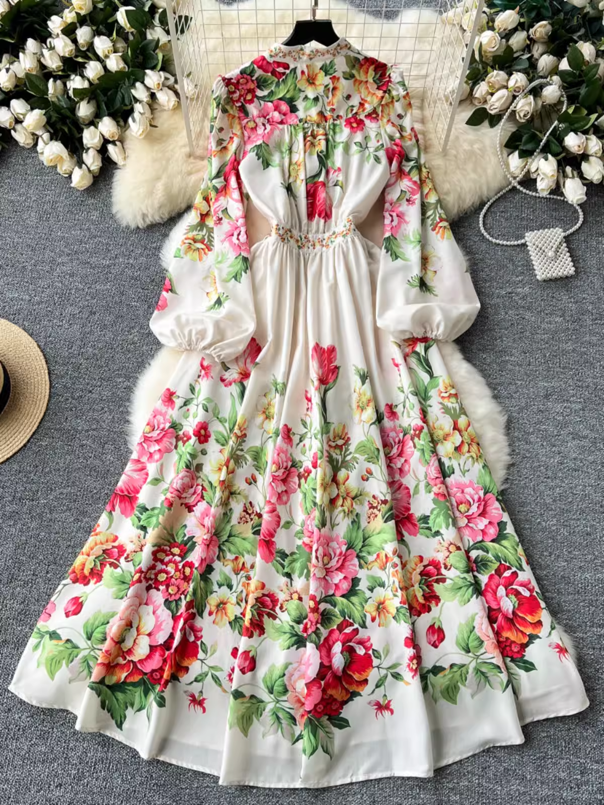 Women's summer lantern sleeve printed dress YM1464