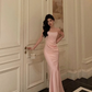 Classy Pink Satin Prom Dress Birthday Outfits Evening Gown YM1619