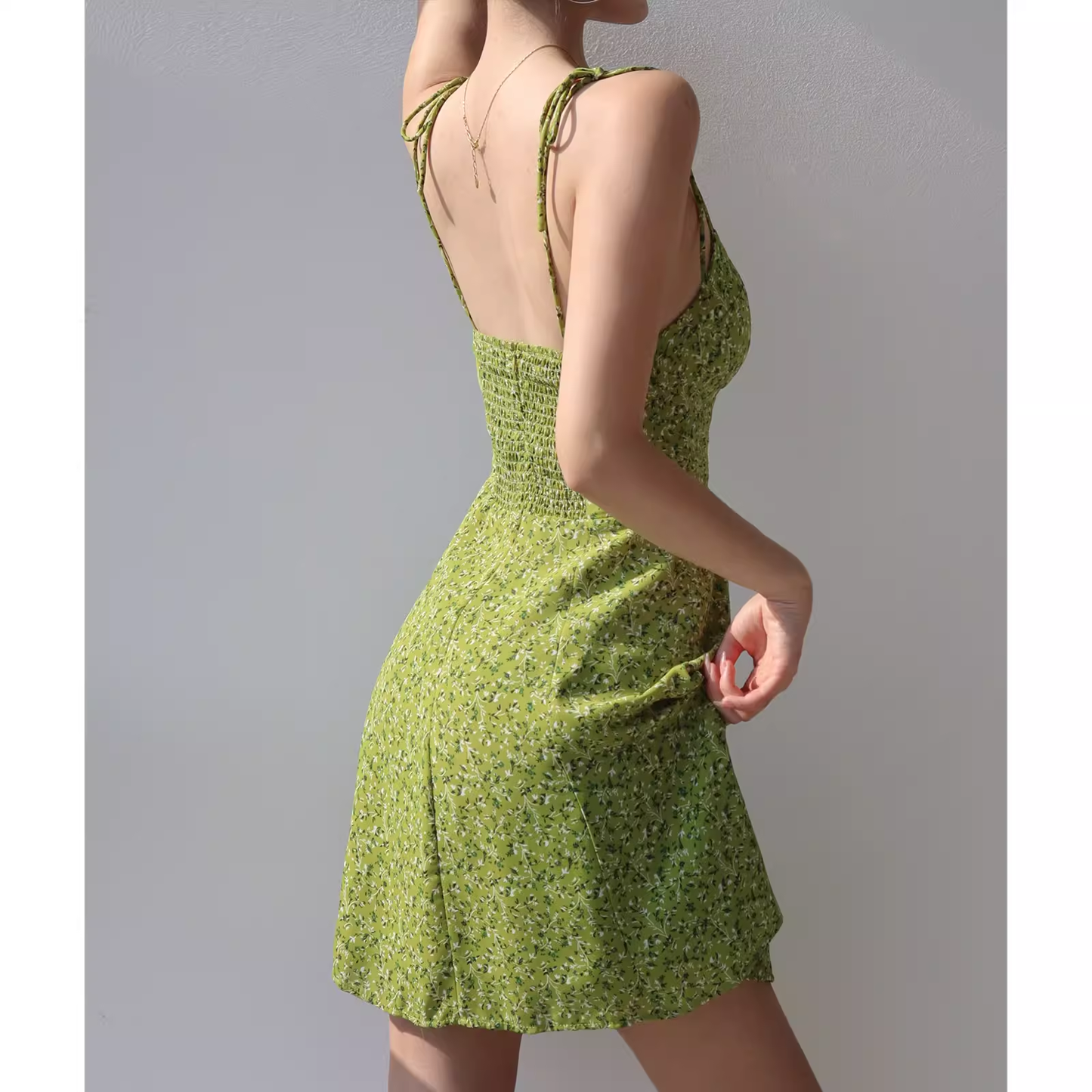 women's summer green printed suspender dress YM1356