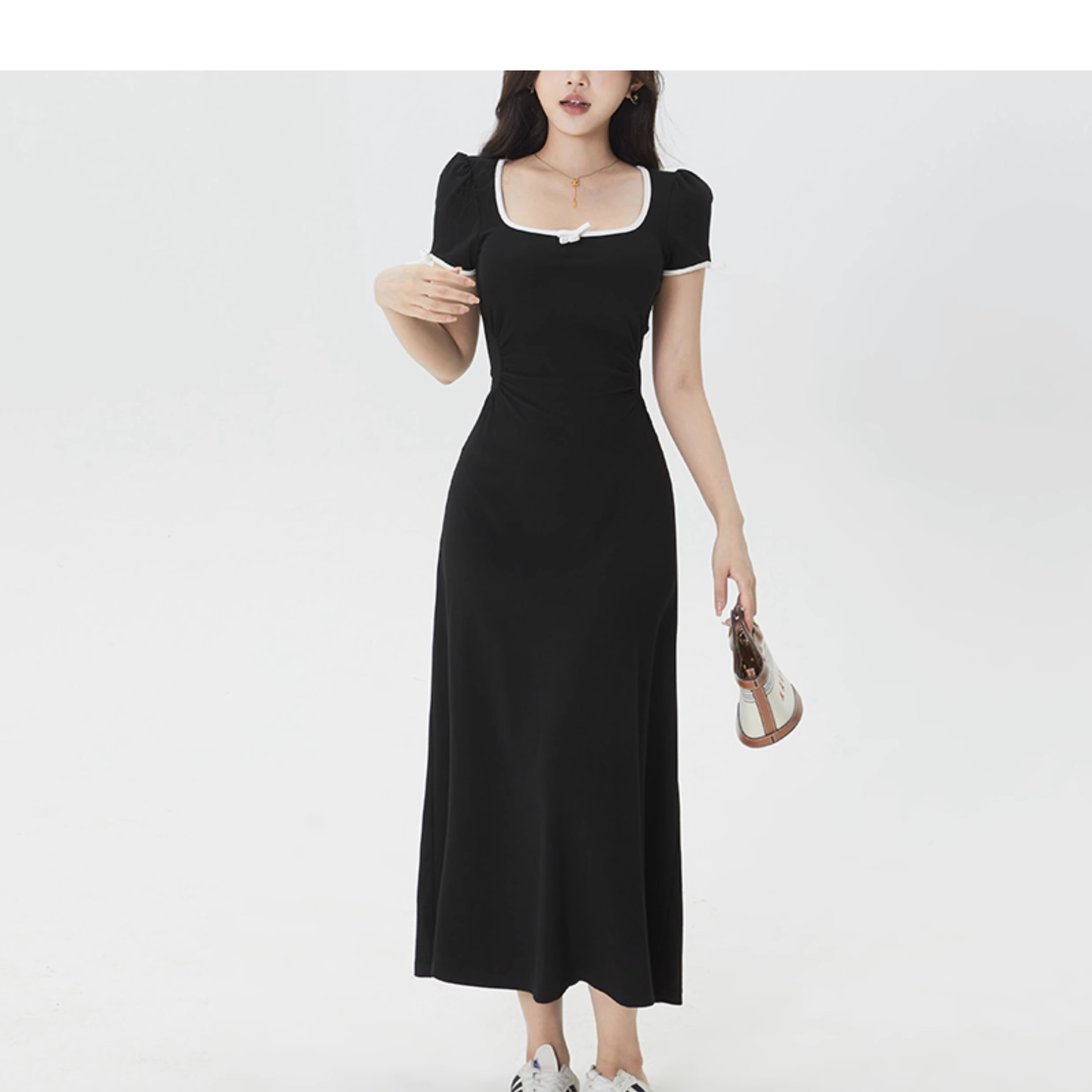 Black square neck bow dress YM1171