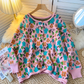 Retro sweater coat new round neck three-dimensional flower knitted cardigan YM1583