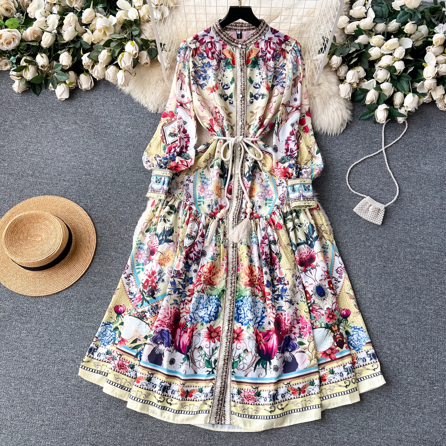 Women's autumn palace-style high-end printed dress YM536