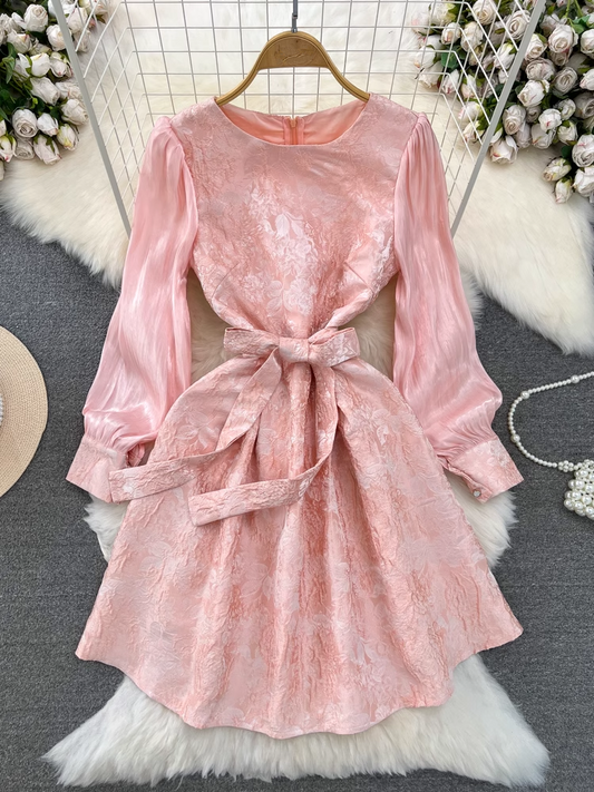 Long sleeve round neck a line dress YM866