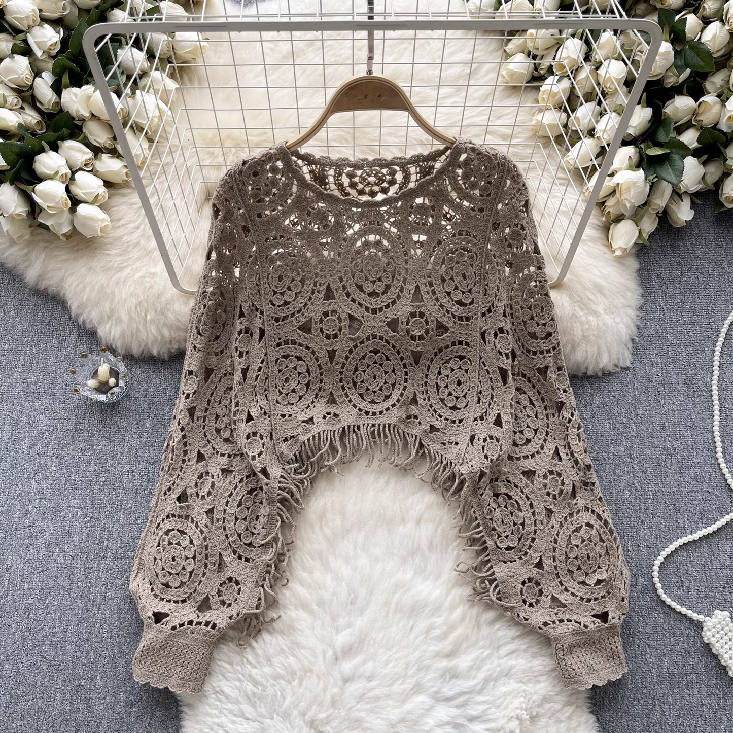 women's retro style hollow knitted shirt YM430