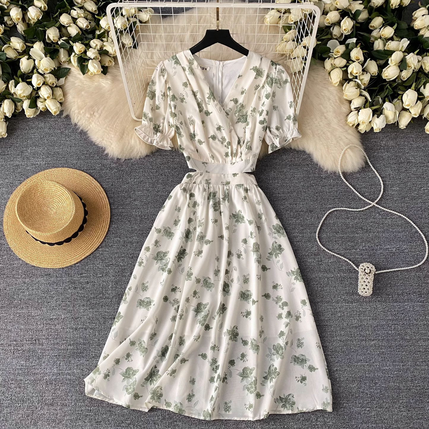 Women's summer V-neck floral dress YM1098