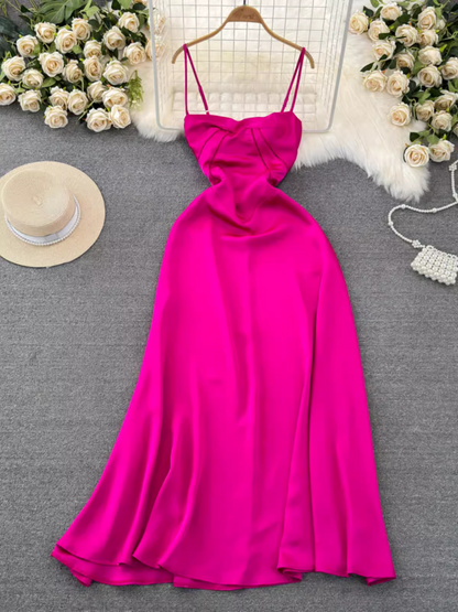 Hot Pink A-line Simple Dress  YM998