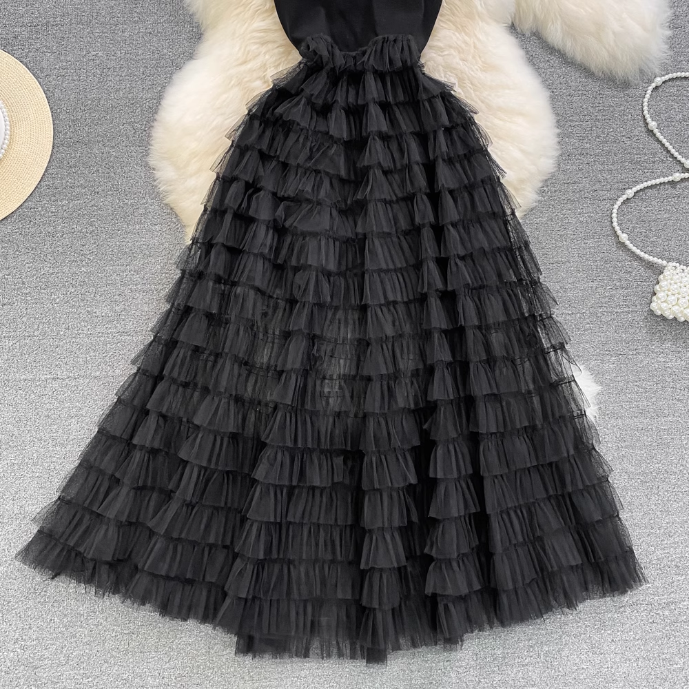 A-line Black Tulle Summer Dress , YM196