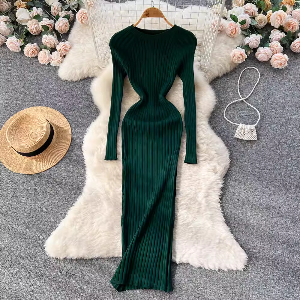 New autumn and winter long-sleeved round neck sexy slim dress YM781