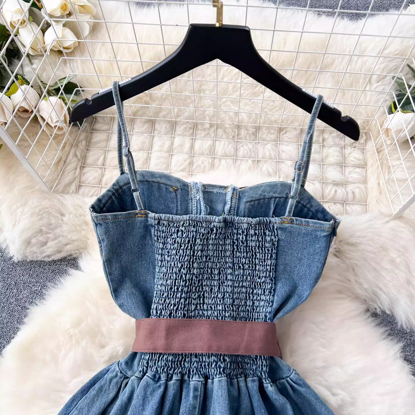 Retro Temperament Bandage Design Denim Dress ,YM108