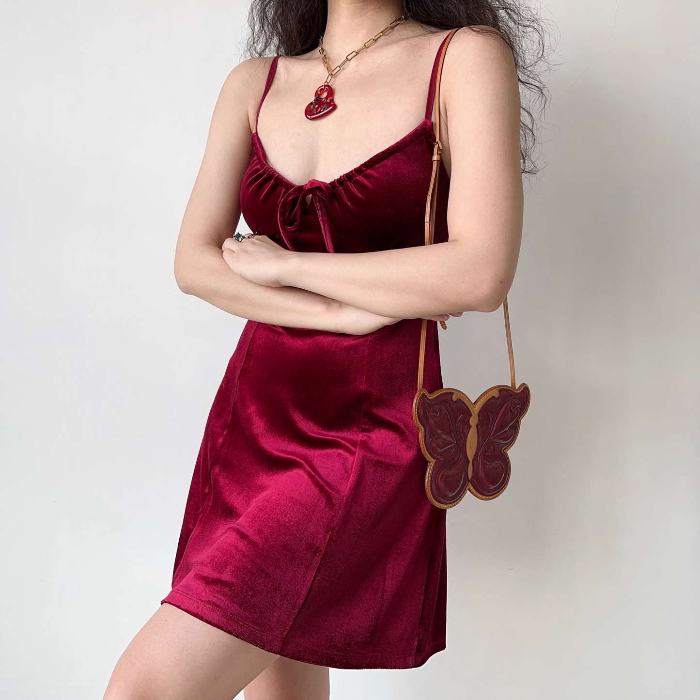 Women's retro burgundy velvet suspender dress YM825