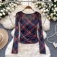 European And American Hot Girl Style Green Plaid Printed Backless Top YM1689