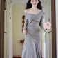 New Elegant And Gentle Long Dress Gray Party Dress YM1681