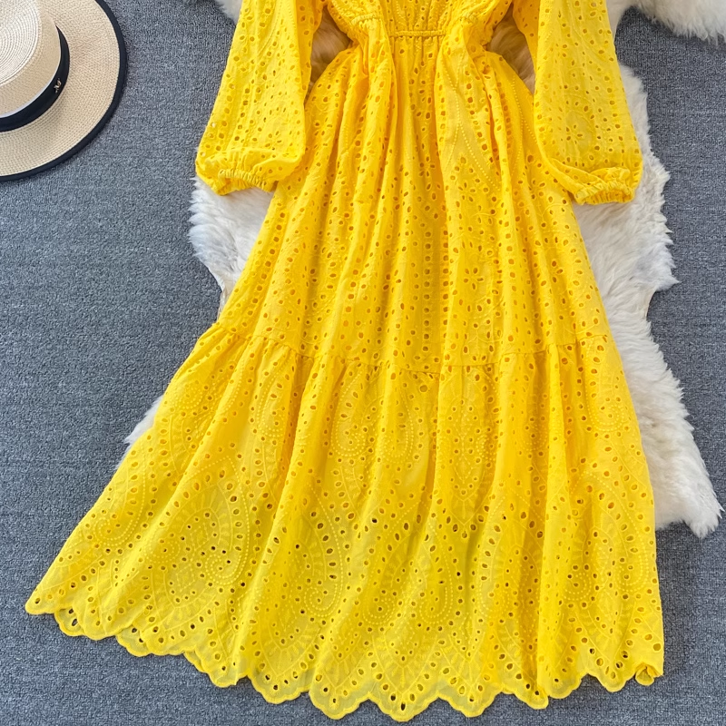 V-neck hollow embroidery summer dress ,YM180