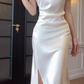 Elegant White Slit Prom Dress Women's Party Birthday Dress YM1697