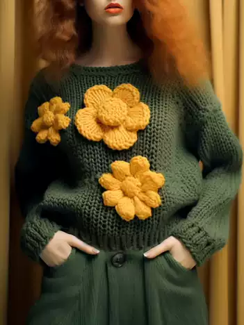 Green big flower sweater YM857