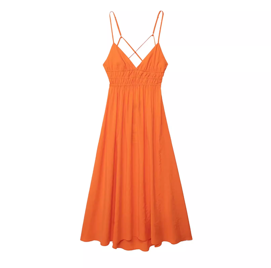 Orange Backless Summer Dress  YM1359