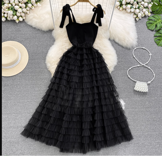 A-line Black Tulle Summer Dress , YM196