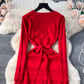 Long-sleeved knitted dress for women with high-end cross strap design  YM801