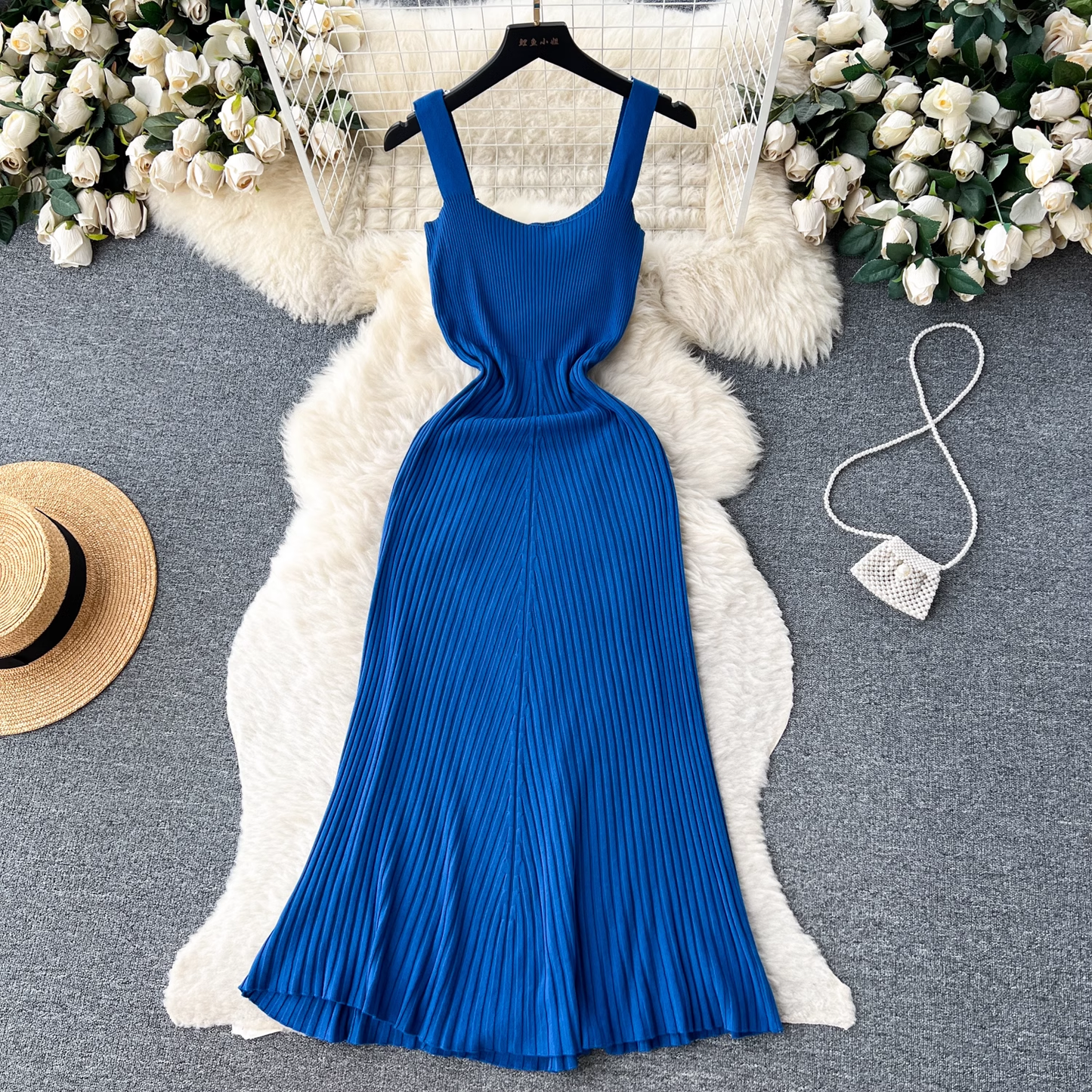 Retro knitted suspender dress women's casual dress YM311