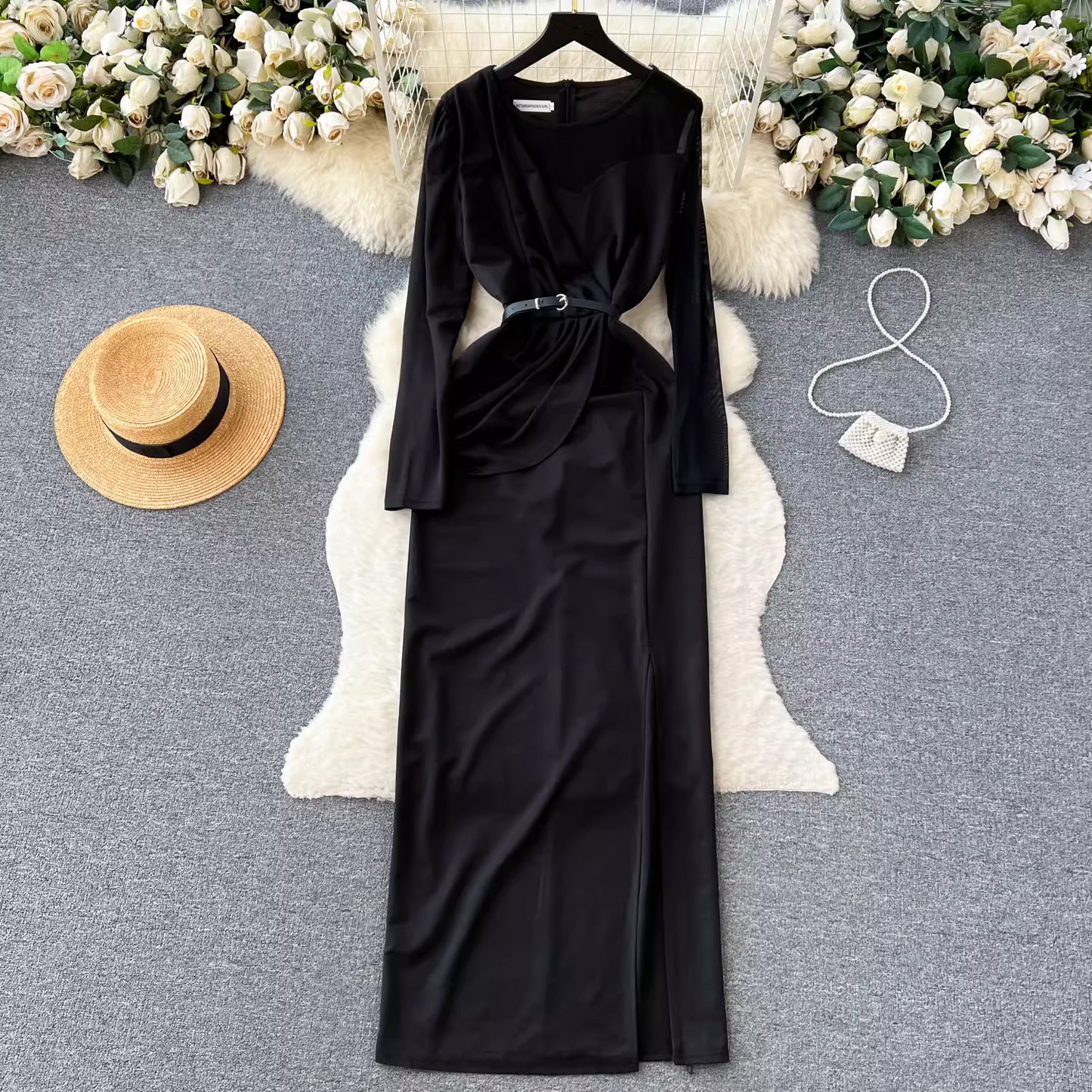 High sense party dress long skirt women's pleated long dress YM307