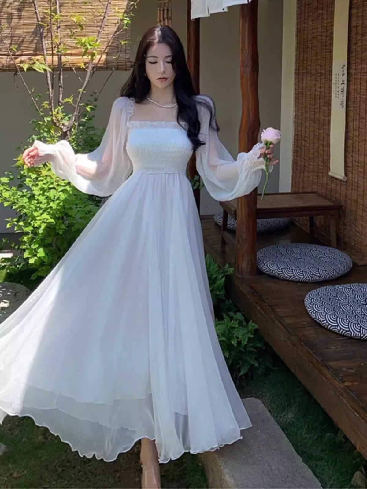 White Tulle Long Dress  YM1504