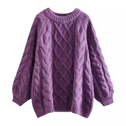 Purple cable sweater new women's autumn and winter retro loose outerwear YM387