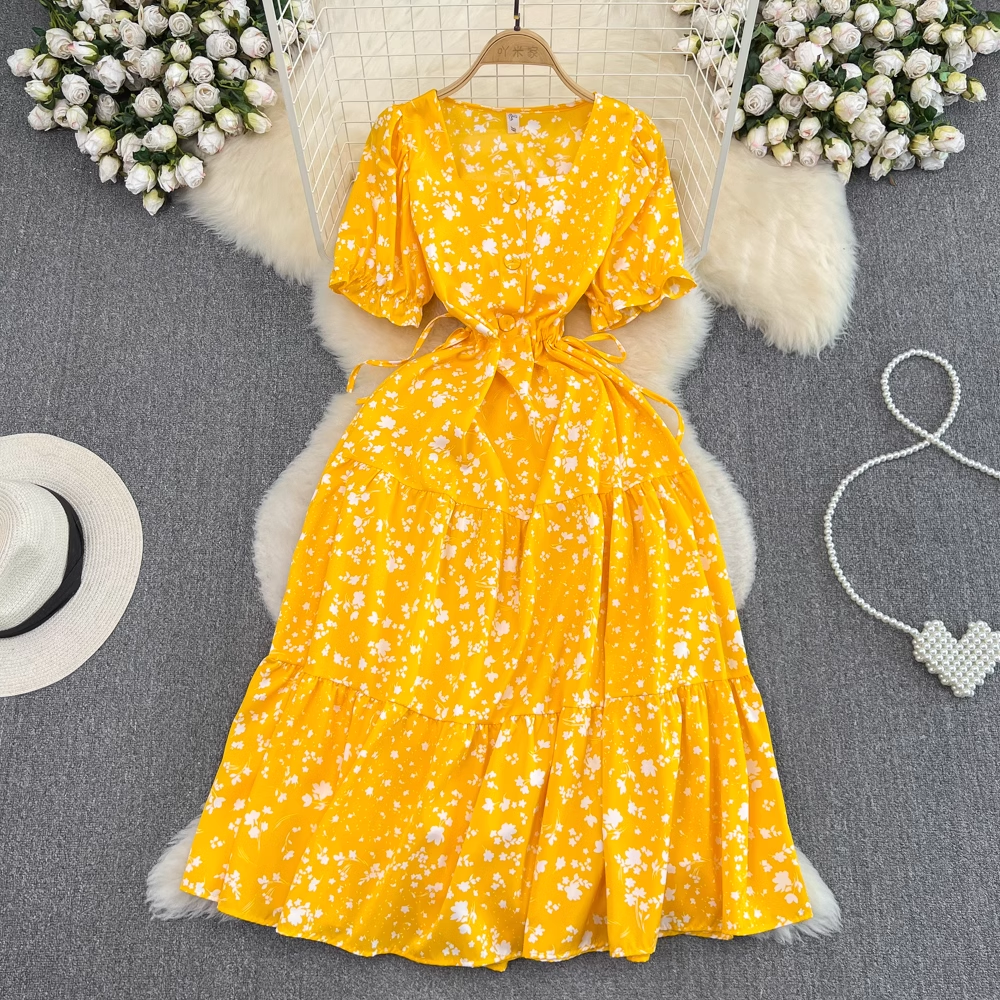 Square collar puff sleeve summer new fluffy princess dress, YM246