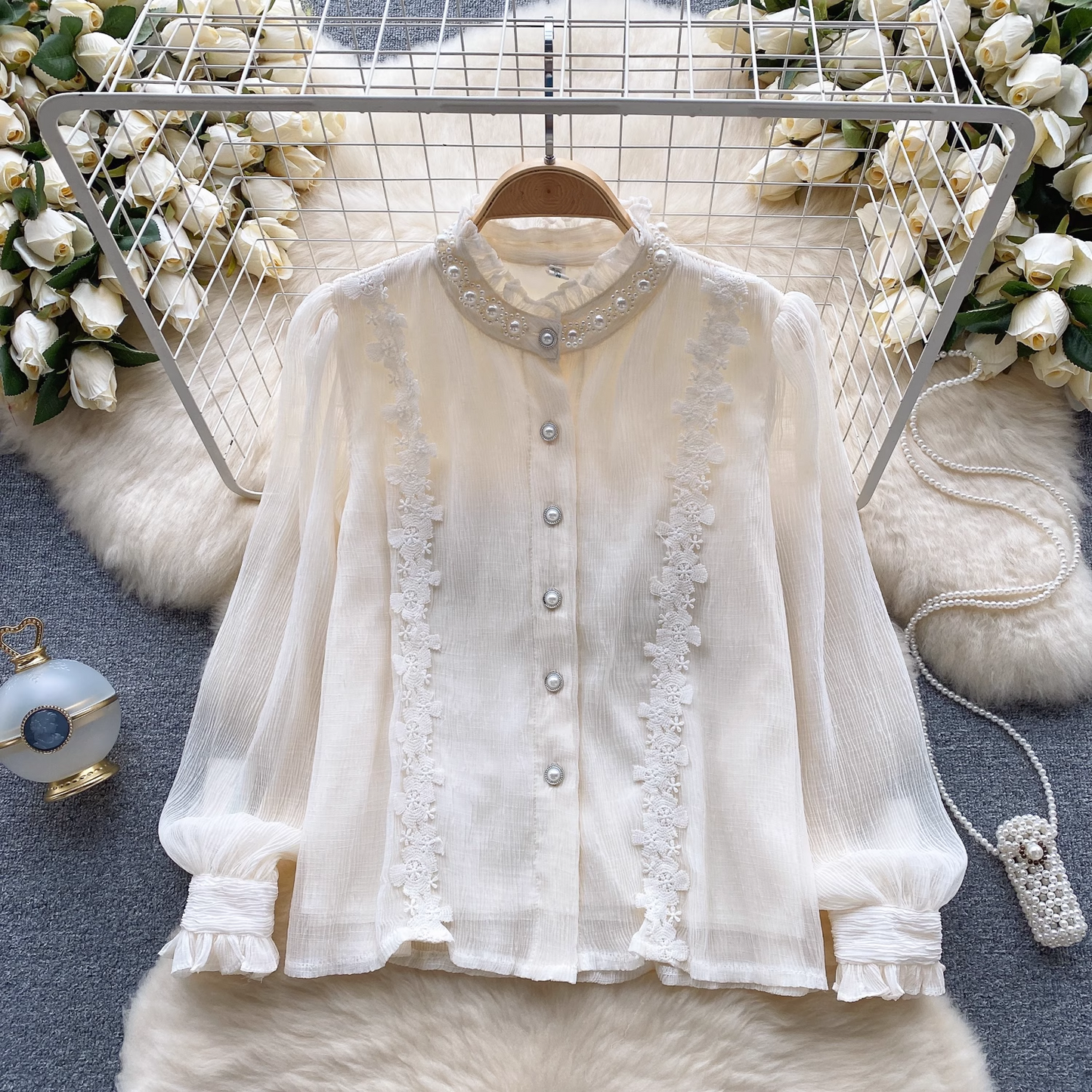 Retro palace style long-sleeve shirt for women autumn lace blouses YM626