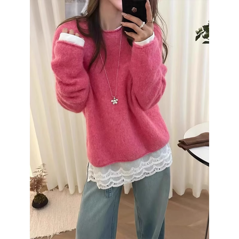 Raspberry Pink High-grade Soft Sweater For Women In Winter YM1838