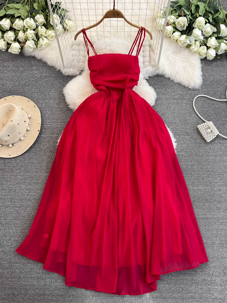 Red Sleeveless Summer Dress  YM1412