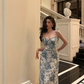 Elegant A Line Floral Blue Prom Dress Birthday Outfits YM1709