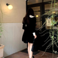 Chic Velvet Long Sleeve Dress For Women Black Short Dress YM1748