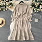 Sweater lazy style mid-length age-reducing puff sleeve knitted dress YM1574