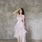 Irregular Ruffled Suspender Prom Dress Long Birthday Dress  YM1627