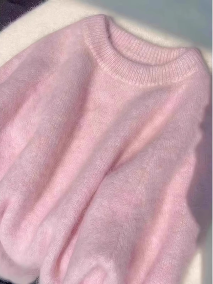 Women's pink mohair knitted pullover sweater autumn and winter YM1579