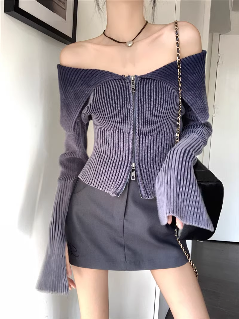 Off the shoulder long-sleeve sweater for women  YM703