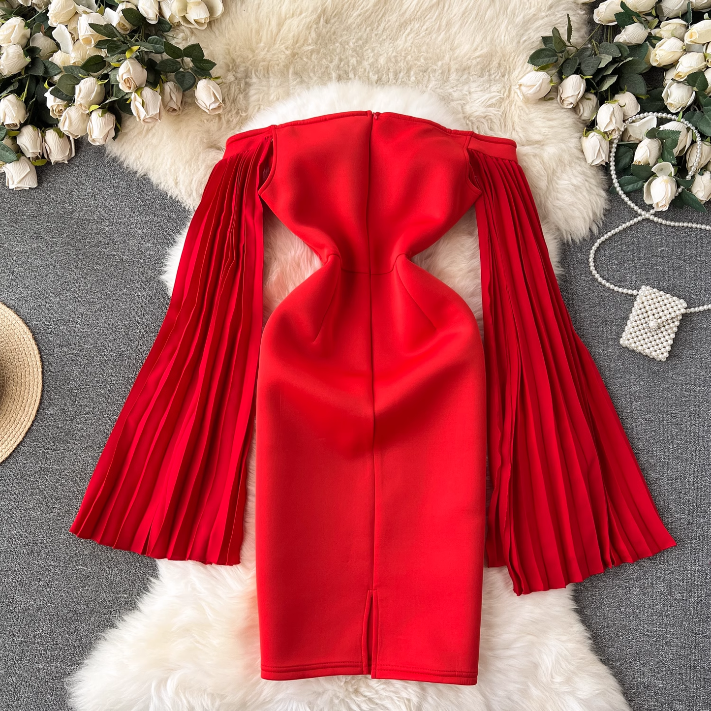 Off The Shoulder Red Party Dress  YM810