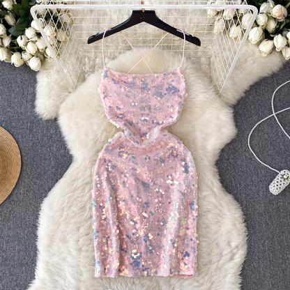 women's summer sequined glitter suspender dress  YM328