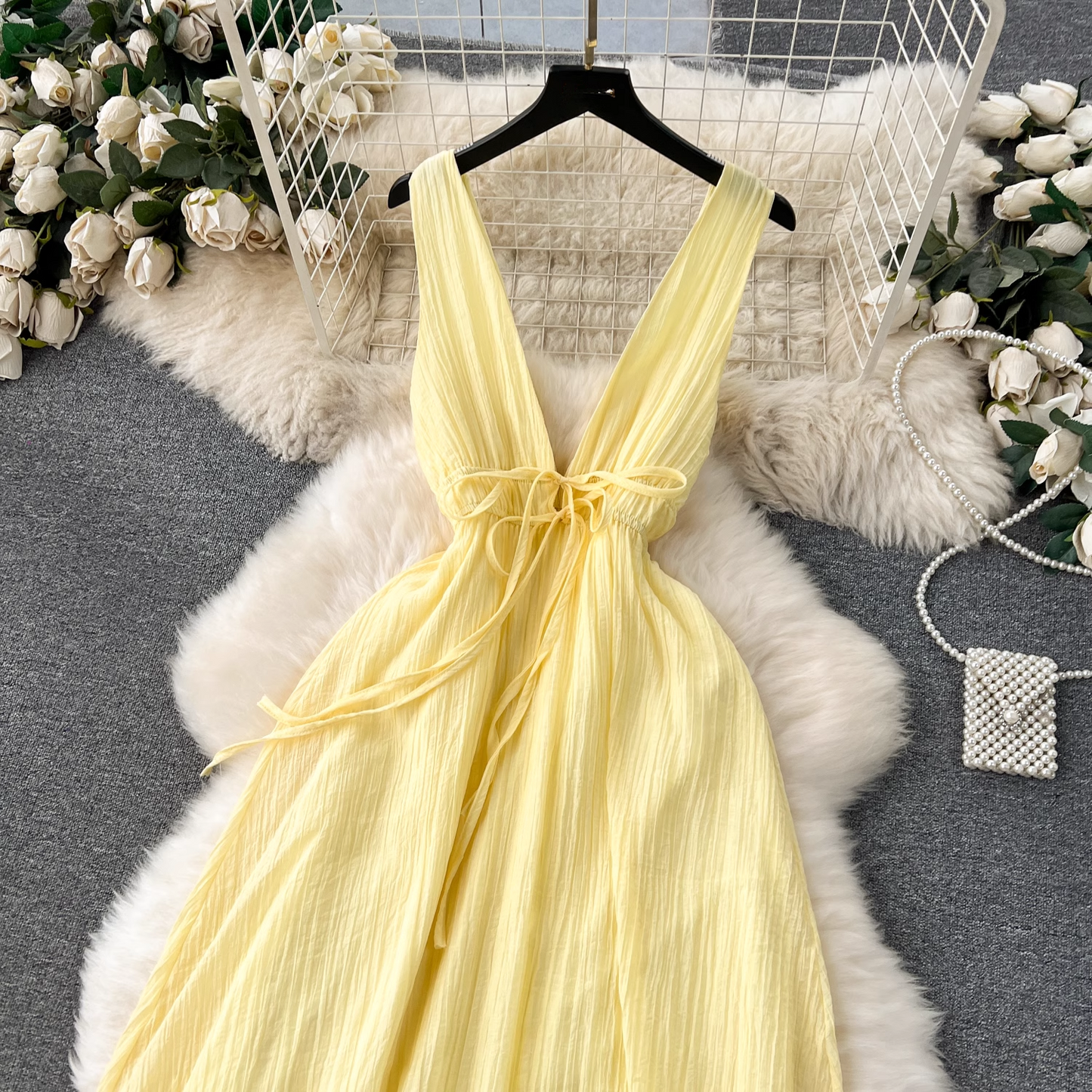 Sexy deep V-neck long sleeveless dress for women YM1138