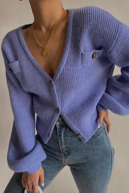 Retro blue v-neck loose sweater YM552