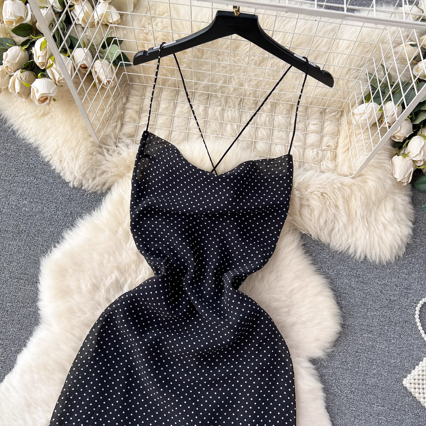 women's summer polka dot suspender dress YM314