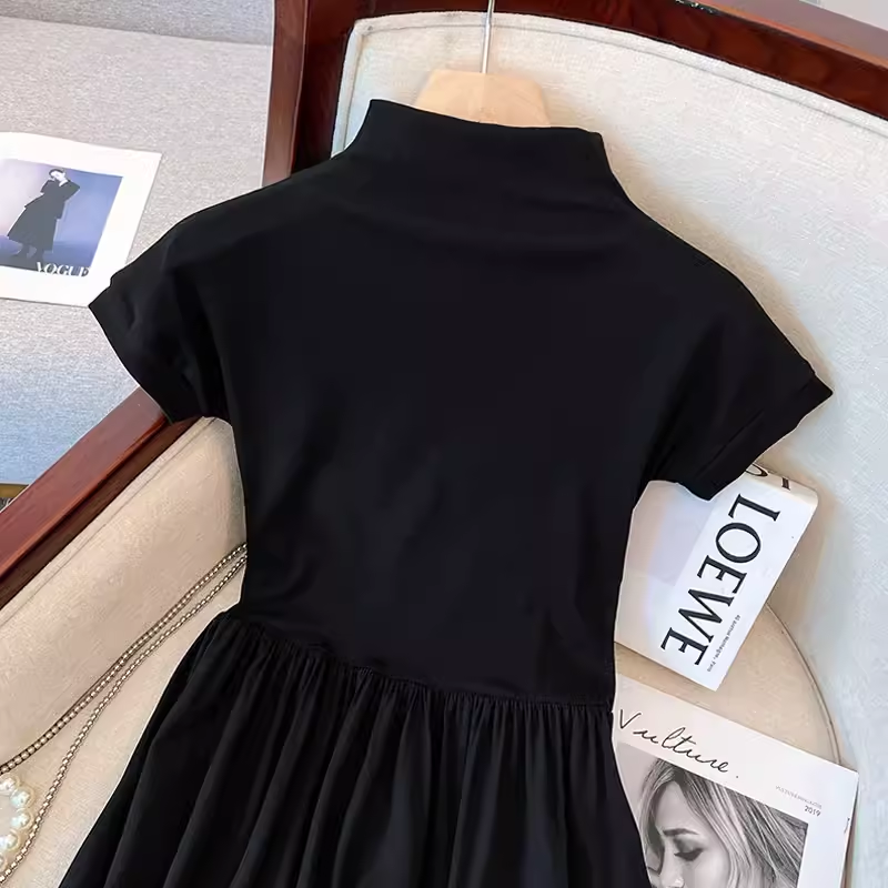 little black dress half turtleneck A-line skirt for women summer YM721