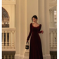 Red Velvet Dress Vintage Long Prom Dress YM1663