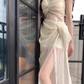 Sexy Lace Apricot Prom Dress Slit Pleated Party Dress YM1698