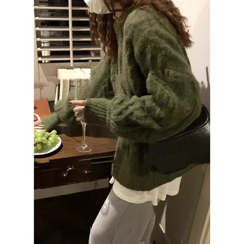 women's dark green twist sweater autumn and winter YM501