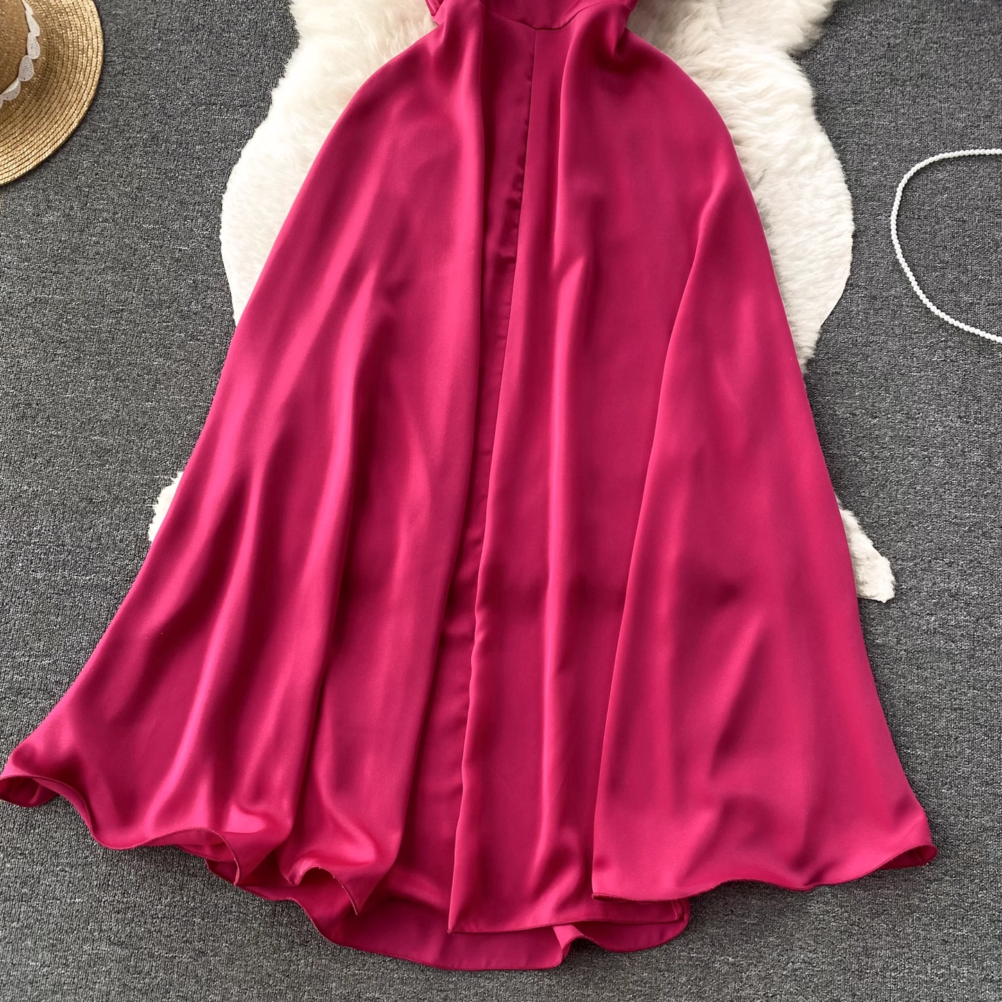 V-neck pleated waist hollow dress women summer dress ,YM159