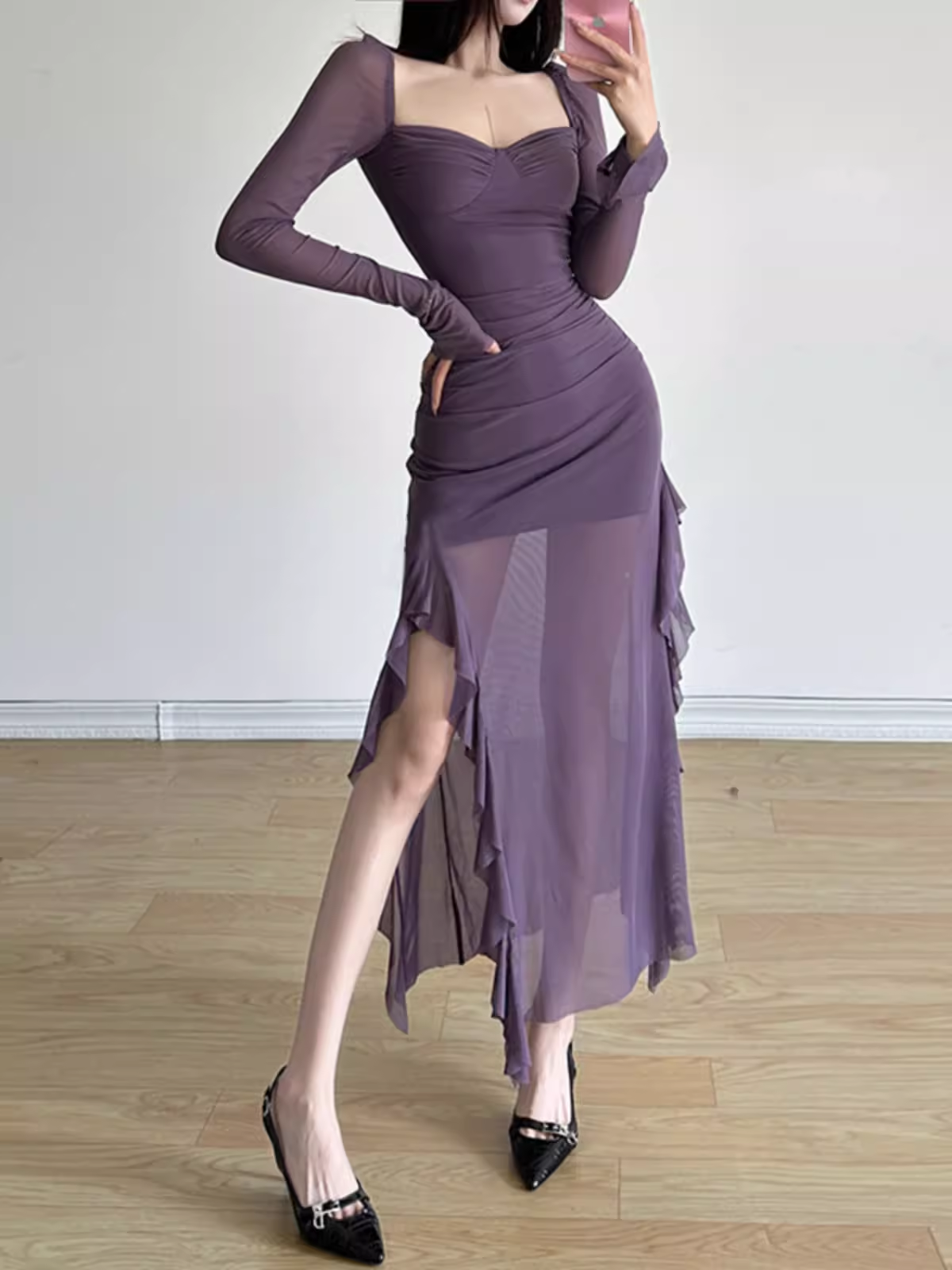 Purple irregular long dress YM1337