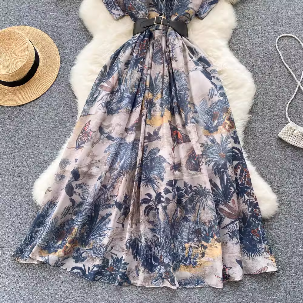 women's summer elegant printed dress ,YM44